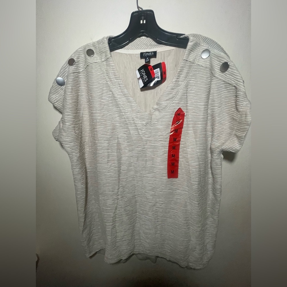 Jones New York Gray Short Sleeve Boxy Blouse